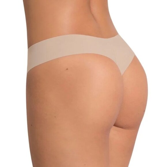 LEONISA Brasilera Invisible Thong Panty Seamless Cheeky Beige 012720 - Picture 3 of 8